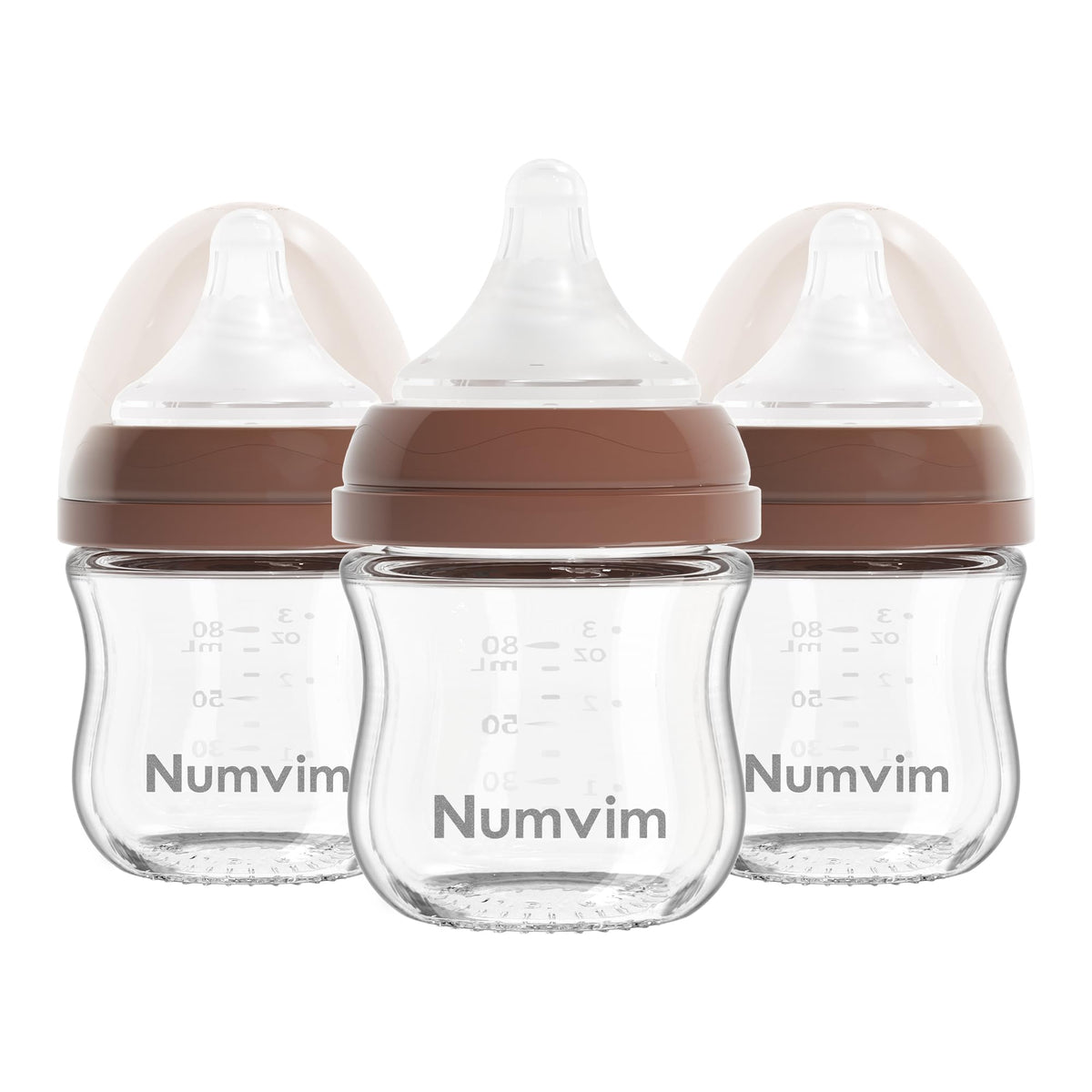 Numvim Natural Glass Baby Bottles with Gentle & Slow Flow Nipples, Newborn Breastfeeding Bottle, Anti-Colic, Includes M Nipples(3 Month+),3 Packs (White 8 Oz)