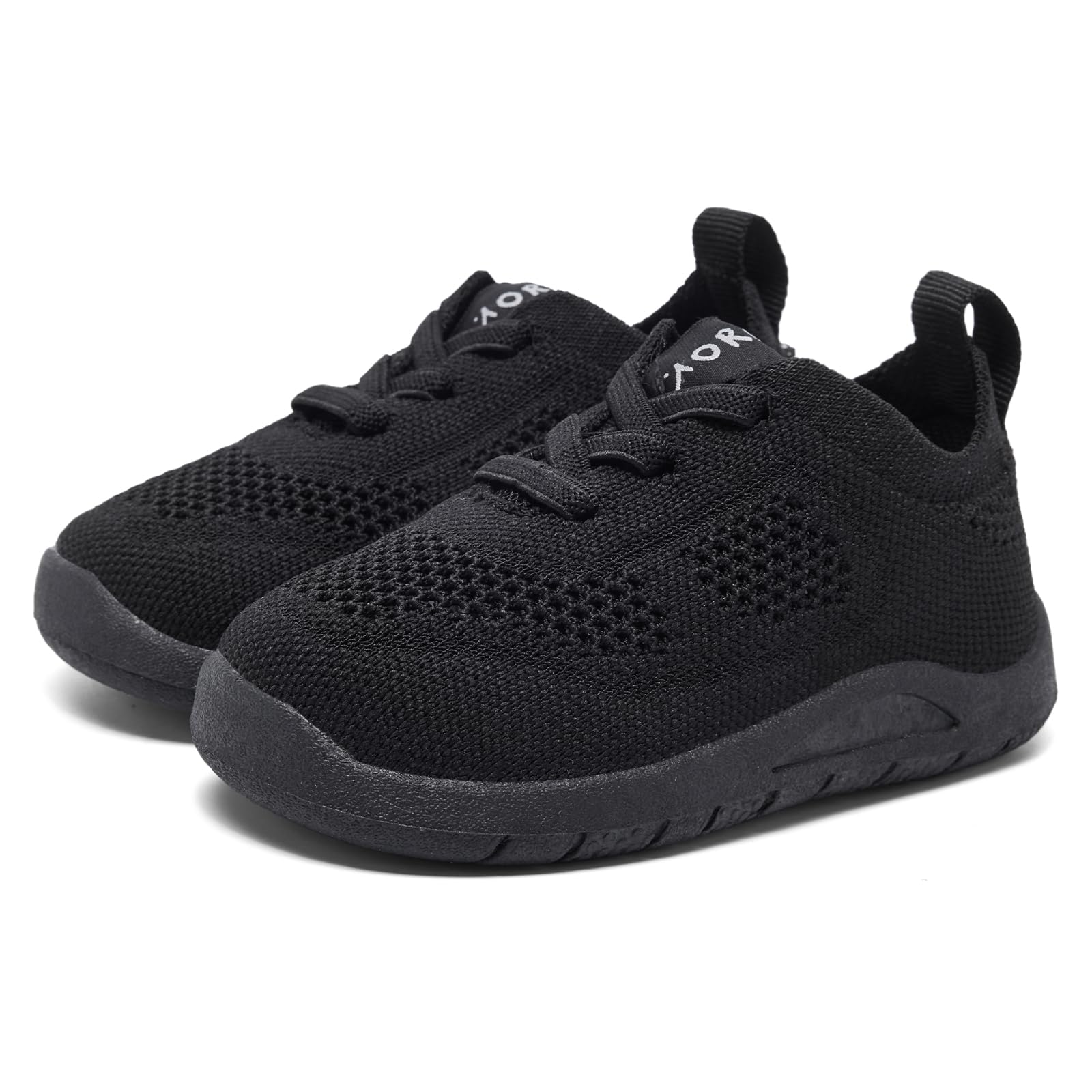 MORENDL Toddler Sneakers Baby Non-Slip Lightweight Breathable Barefoot Shoes Infant Tennis Walking Shoes Black Mesh 9-12 Months