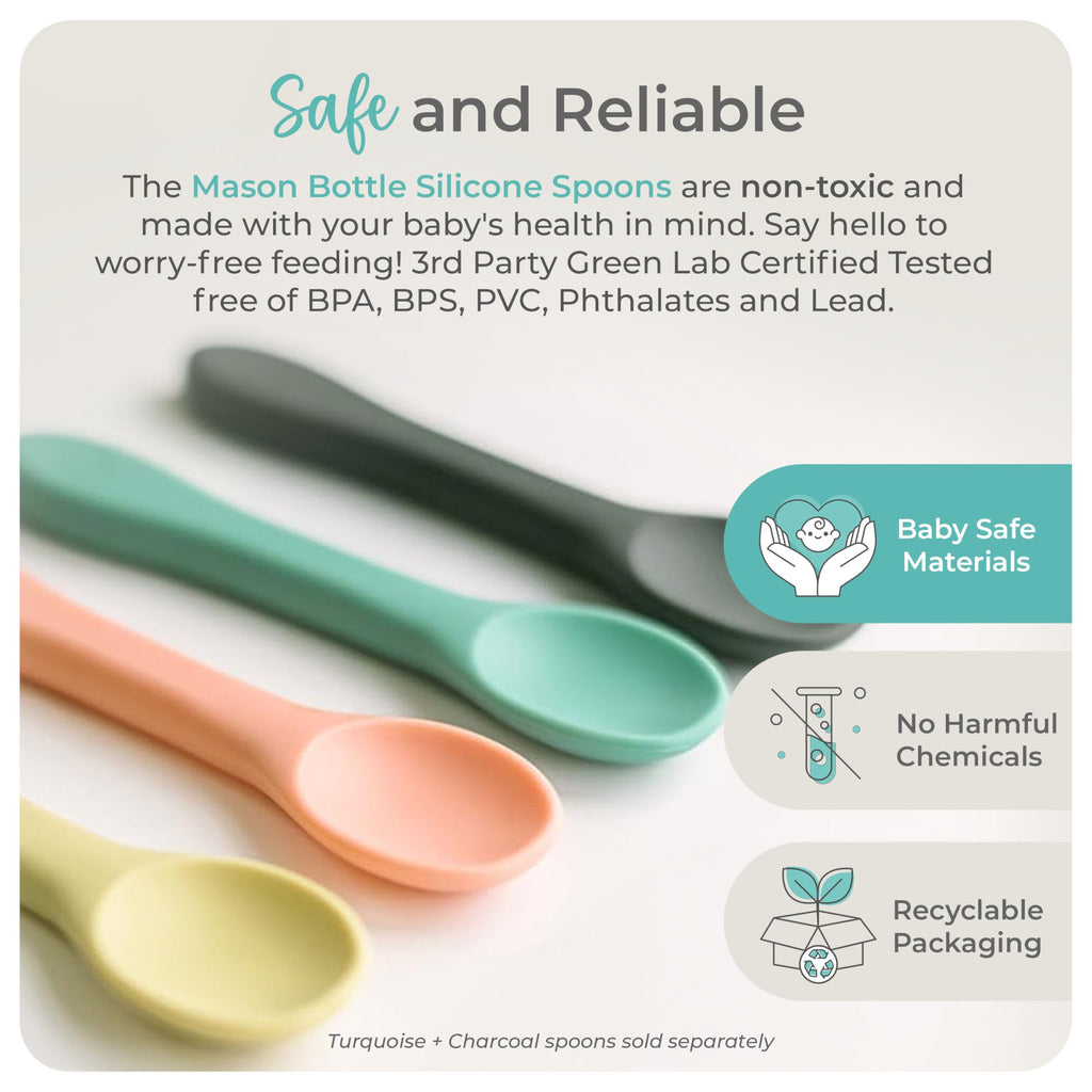 Mason Bottle Silicone Baby Spoons 2pack Baby Feeding Silicone Spoons + Case