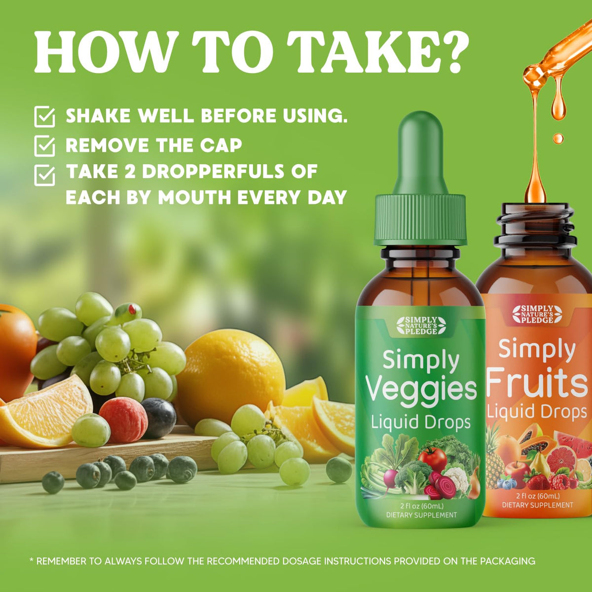 Simply Nature's Pledge Fruits & Vegetables Liquid Drops, 30 Day Supply