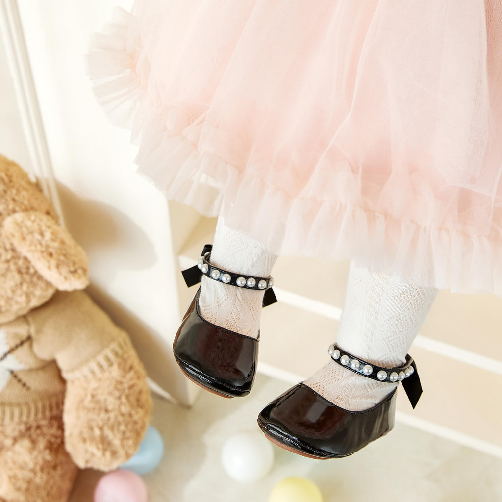 PHIRAMIN Baby Girls Black Mary Jane Flats - Infant 18-24 Months Walking Shoes Soft Rubber Sole Princess Wedding