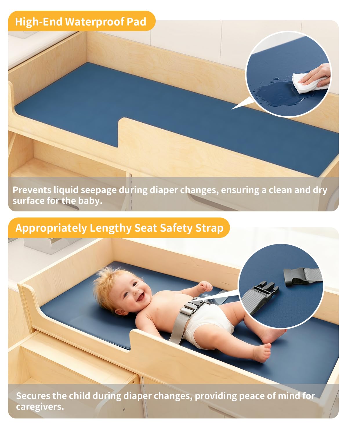 kidi house Wooden Baby Changing Table with Stairs, Mirror & Storage
