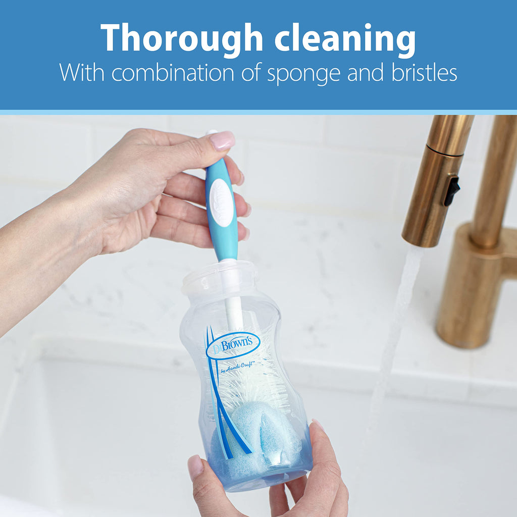 Dr. Brown's Reusable Sponge Baby Bottle Cleaning Brush with Suction Cup Stand, Scrubber and Nipple Cleaner, BPA-Free, Blue, 1-Pack