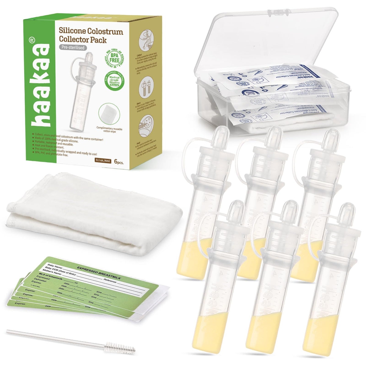 haakaa Colostrum Collector Kit for Collecting & Newborn Feeding, 4ml-12pcs