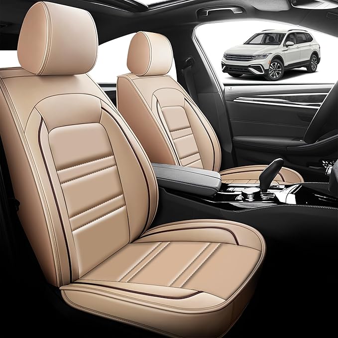 Seat Cover for VW Car tiguan 2009-2025 | Car Seat Covers Front Seats, Waterproof Seat Protectors, Automotive Front Seat Covers (Front Seat, Beige)