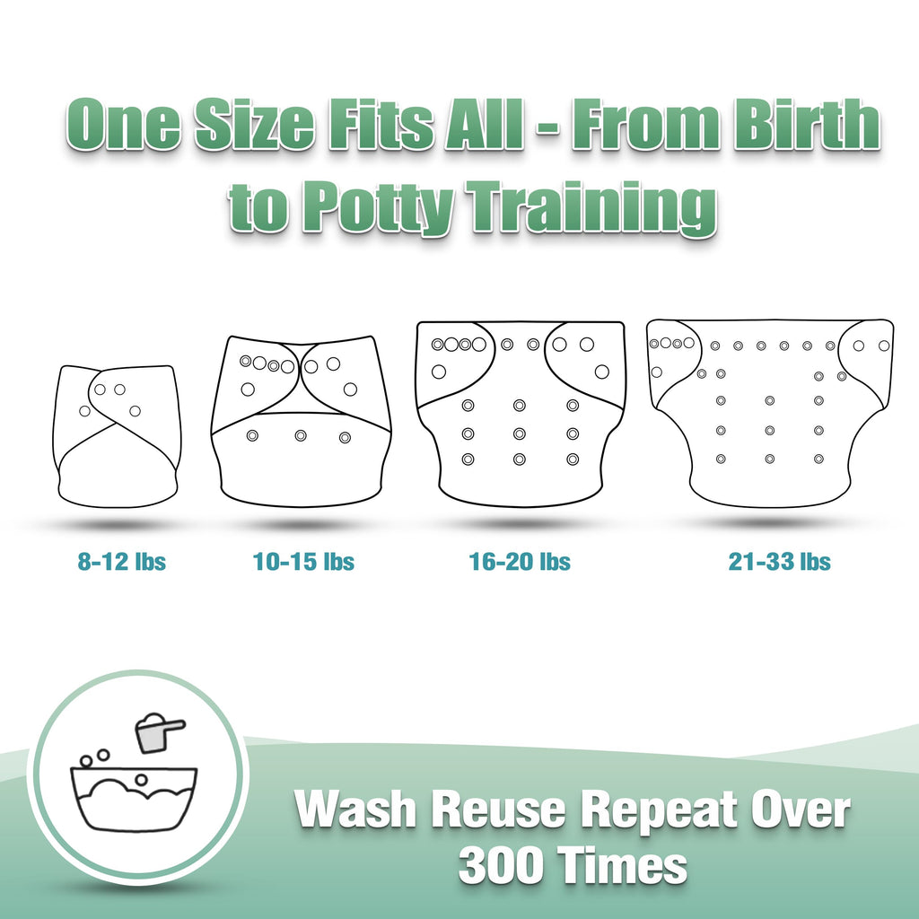 wegreeco Cloth Diapers 6 Pack with 6 Inserts & 1 Wet Bag, Washable Cloth Diapers for Babies, One Size Adjustable Reusable (Warm Colour)