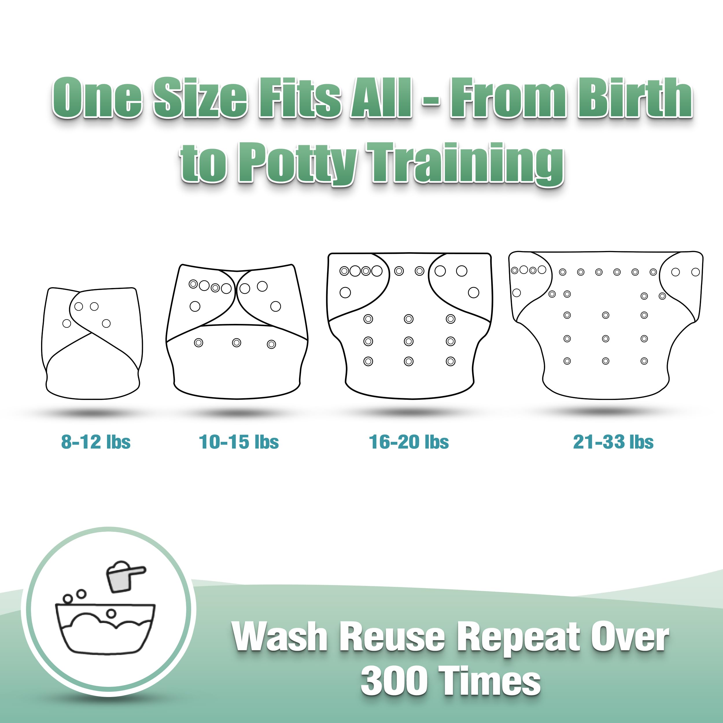 wegreeco Cloth Diapers 6 Pack with 6 Inserts & 1 Wet Bag, Washable Cloth Diapers for Babies, One Size Adjustable Reusable (Warm Colour)