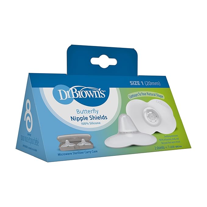Dr. Brown's Butterfly Breastfeeding Nipple Shields for Protecting Sore, Flat or Inverted Nipples, Essential for Latching Difficulties with Microwave Sterilizer Carrying Case, 20mm