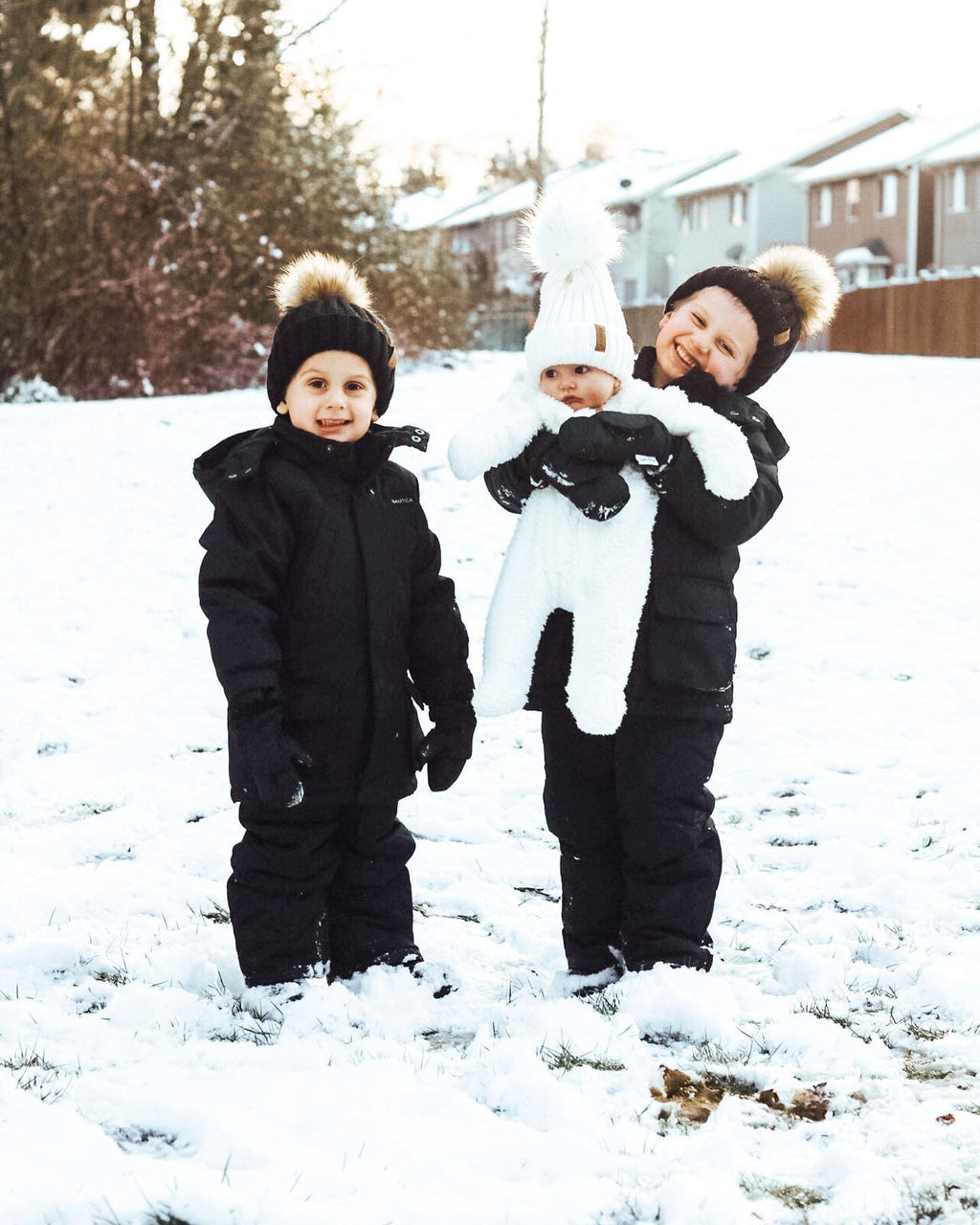 FURTALK Kids Winter Hat Toddler Knitted Beanie Faux Fur Pom Black