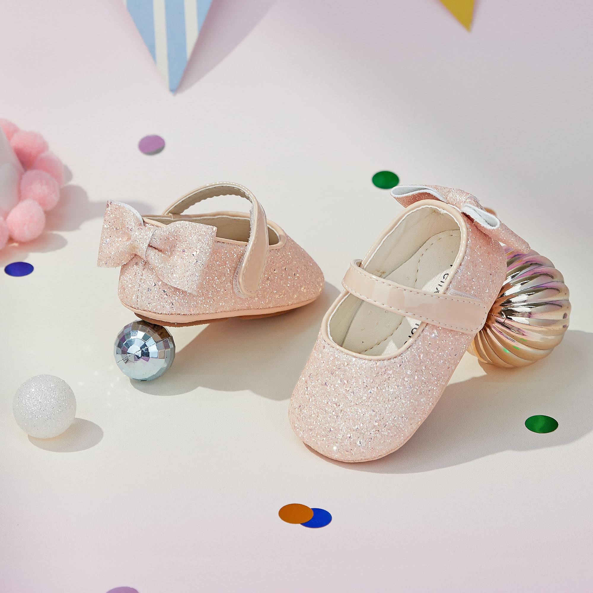 Felix & Flora Soft Sole Light Pink Baby Walking Shoes - Infant Moccasins Rubber Sole Crib Ballet Flats(Light Pink,2.5-3 Years)