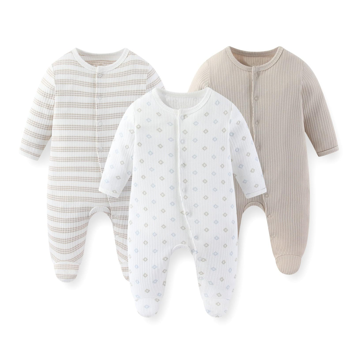 JELYLOVE 3 Pack Long Sleeve Baby Footed Rompers 0-12 Months