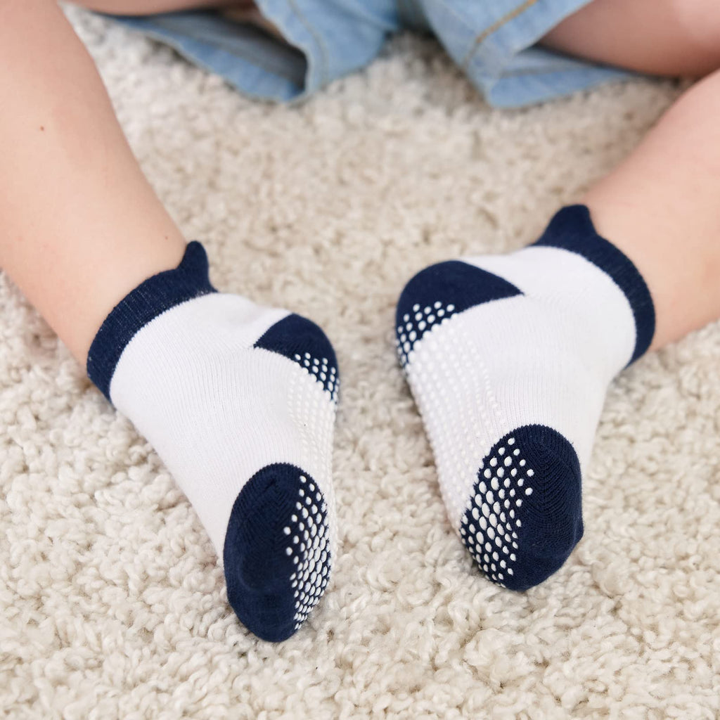 Zaples Baby Boys Non Slip Grip Ankle Socks with Anti Skid Soles for Infants Toddlers, Color-Blocked/Solid, 6-12 Months