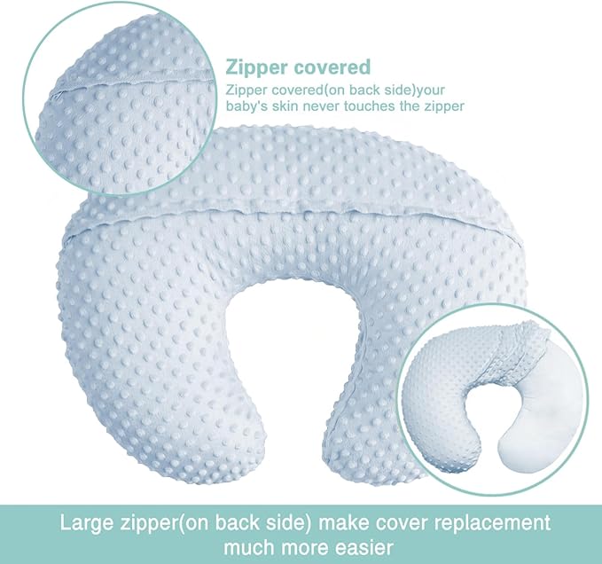 iEvolve Minky Nursing Pillow Cover Breast Feeding Pillow Cover Slipcover U Shape for Baby Boy Girl,Cover Only(Babyblue&White, Pack of 2)