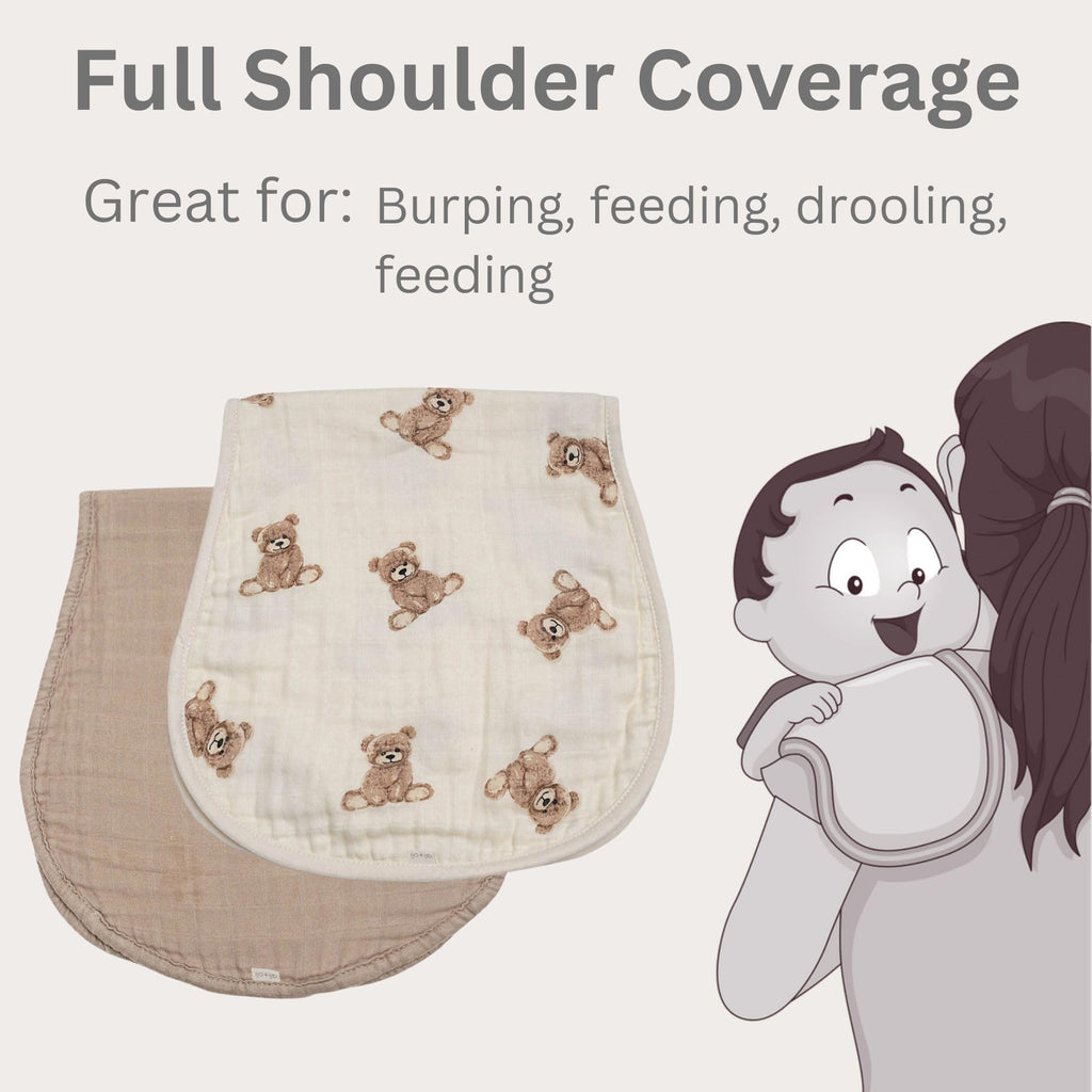 Ali+Oli Muslin Burp Cloths for Baby, 2 Pack, Soft Absorbent Burp Rags (Teddy-Taupe)