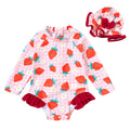 Infant Baby Girl Swimsuit One-Piece Long Sleeve Rash Guard with Hat Set Floral Zipper Bathing Suit Leopard Beach Wear(Pink#Strawberry 12-18 Months)