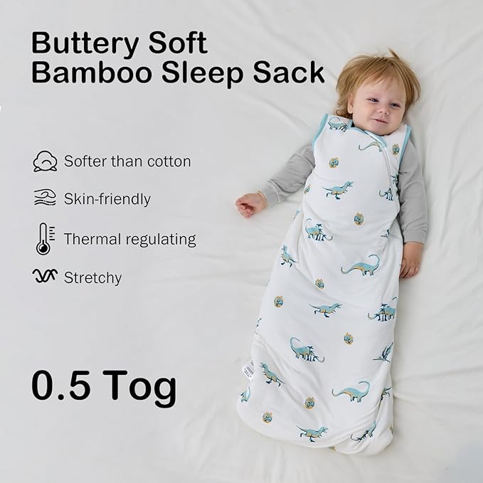 BubblePanda Rayon Made from Bamboo Sleep Sack 6-12 Months 0.5 Tog Soft Lightweight Toddler Sleep Sack for Babies 2-Way Zipper Wearable Blanket Baby 6 Months