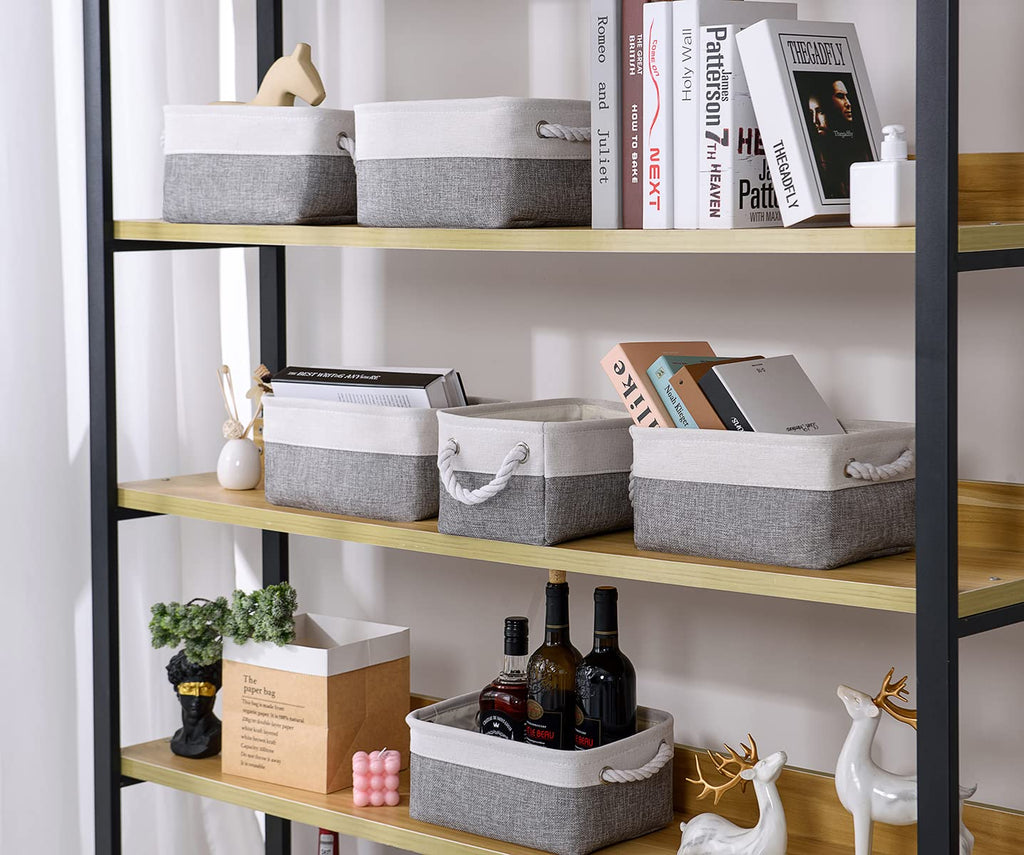 Sacyic Storage Baskets 12x8x5 inch 10 Pack Fabric Baskets Foldable Storage Bins Decorative Baskets cloth storage baskets Storage Foldable Storage Bin with Rope