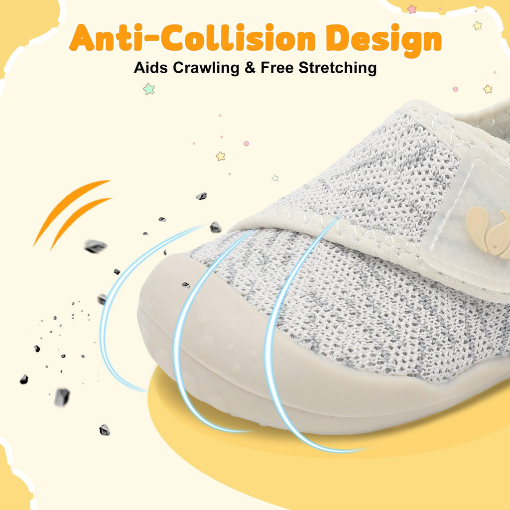 FEETCITY Baby Shoes Girls Boys Baby Sneakers First Walking Shoes Wide Infant Barefoot Shoe Lightweight Infant Sneakers Beige Grey