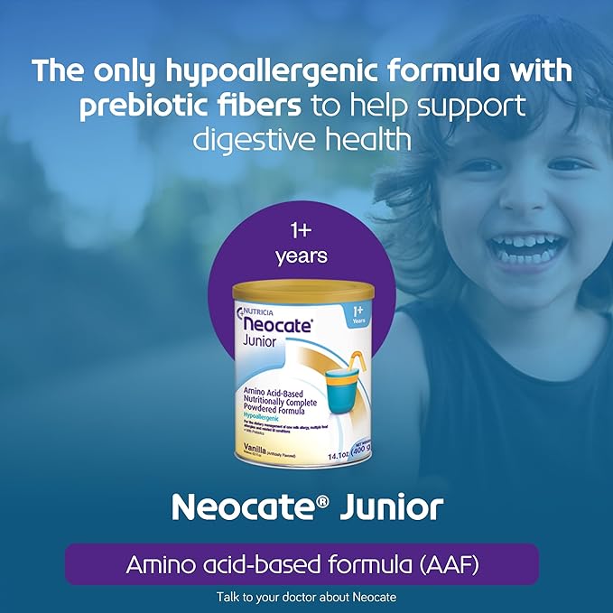 Nutricia Neocate Junior - Hypoallergenic, Dairy-free, Amino Acid-Based Formula for 1+ Years - For Toddlers, Kids & Teens - Powdered Formula - Vanilla - 14.1 oz can (Case of 4)