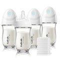 Gulicola Natural Glass Baby Bottle 4 Pack, Newborn Breastfeeding Bottles Set, Extra Slow Flow Nipples (SS), Anti Colic, 0 Months+, 5 oz - Pink