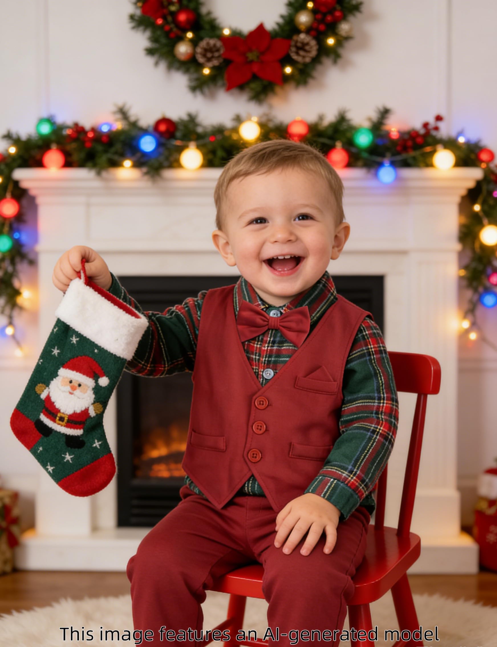 Baby Christmas Outfit Boy Infant Plaid Dress Suit Green and Red 3-6 Months