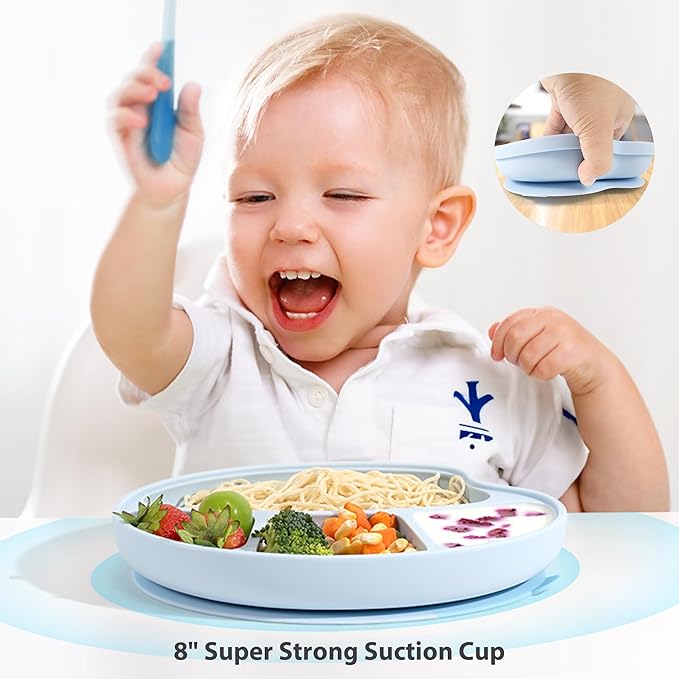 Li&Zhao Baby Bowls with Suction - Suction Plates for Toddlers Toddler Plate Baby Plate Divided Design Kids Plates Baby Suction Plate with Lids Microwave & Dishwasher