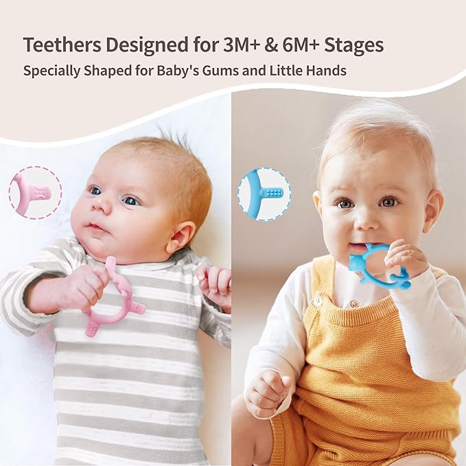 Pigeon Silicone Baby Teether – Multi-Textured Teething Relief Toys, Lightweight & Easy to Grasp, 3+ Months (Pink Rabbit, 1 Count)