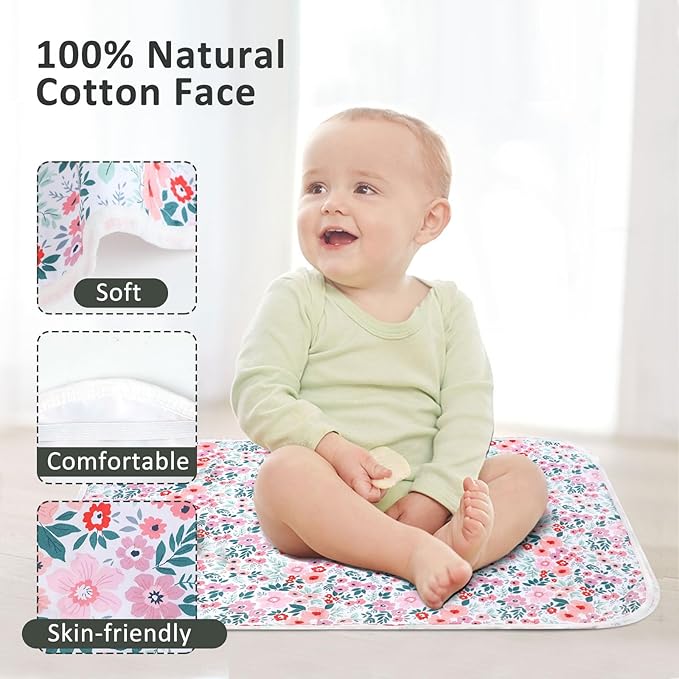 Baby Diaper Changing Pad, 21 5/8" x 31.5" Waterproof Changing Pad Liners - Reusable Soft and Absorbent Portable Changing Mat(Flower1PCS)