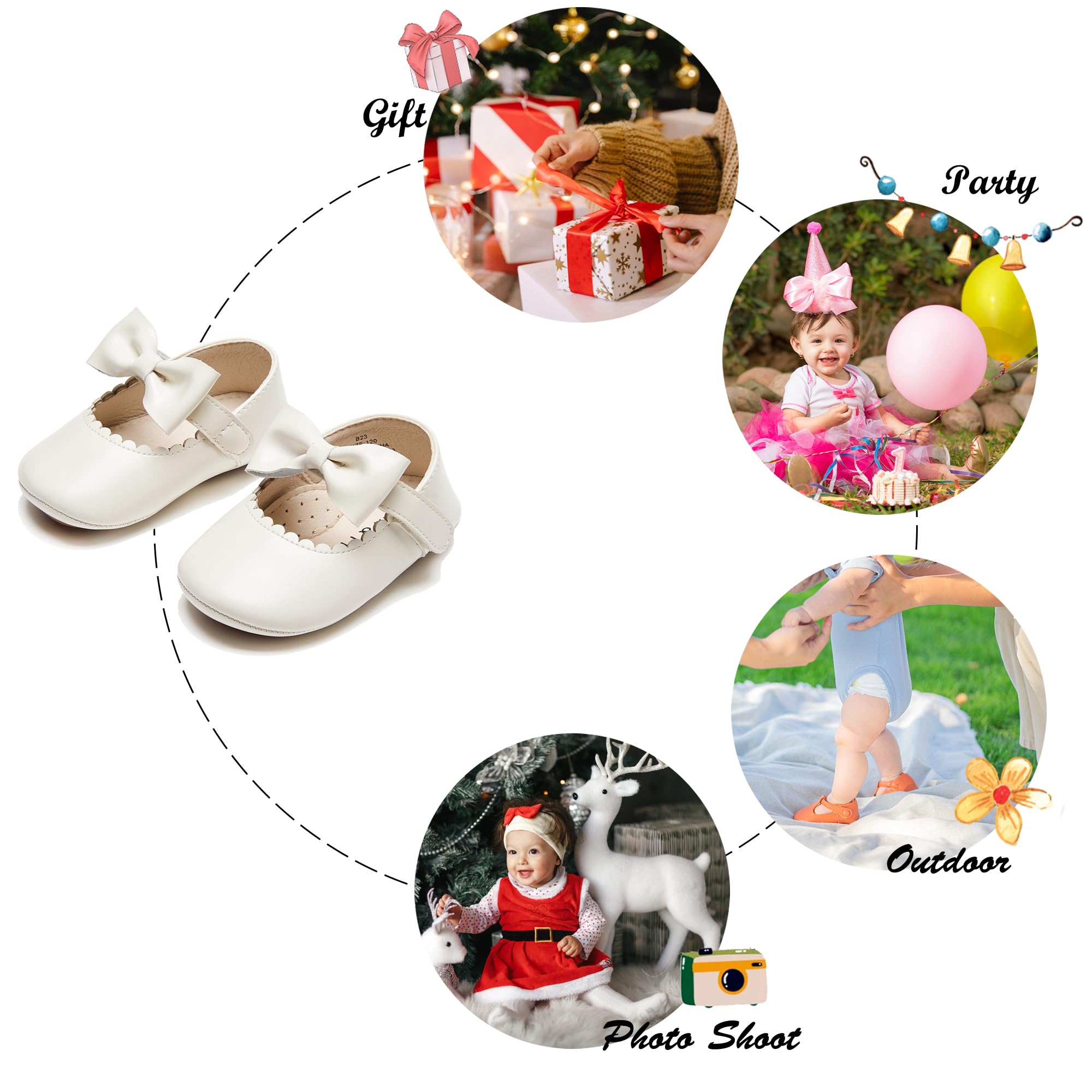 Felix & Flora Soft Sole Ivory White Baby Dress Shoes - Infant Baby Walking Shoes Moccasins Rubber Sole Crib Shoes(Ivory White,18-24 Months Infant)