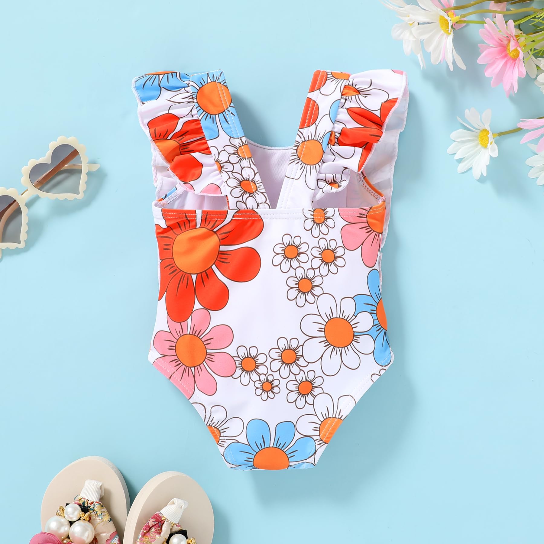 Newborn Baby Girl Ruffle Swimsuit Infant Toddler One Piece Floral Bikini Beach Bathing Swimwear Set(W3 Flower,6-12 Months)