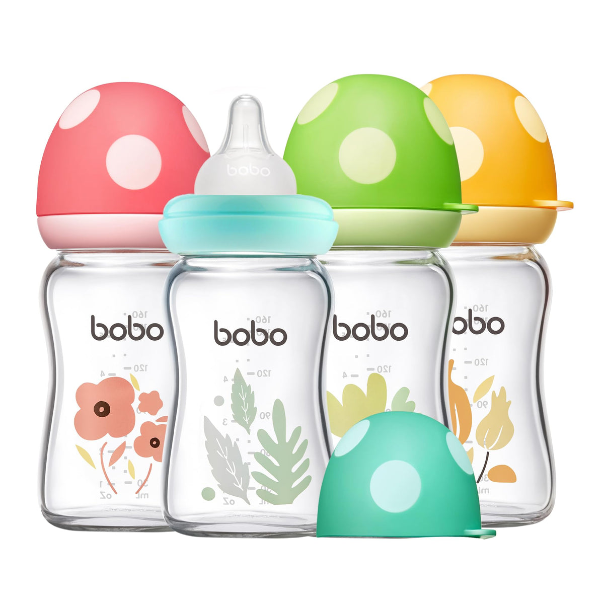 YOHKOH Natural Glass Baby Bottles, 8.8oz Red-A 4‑Pack