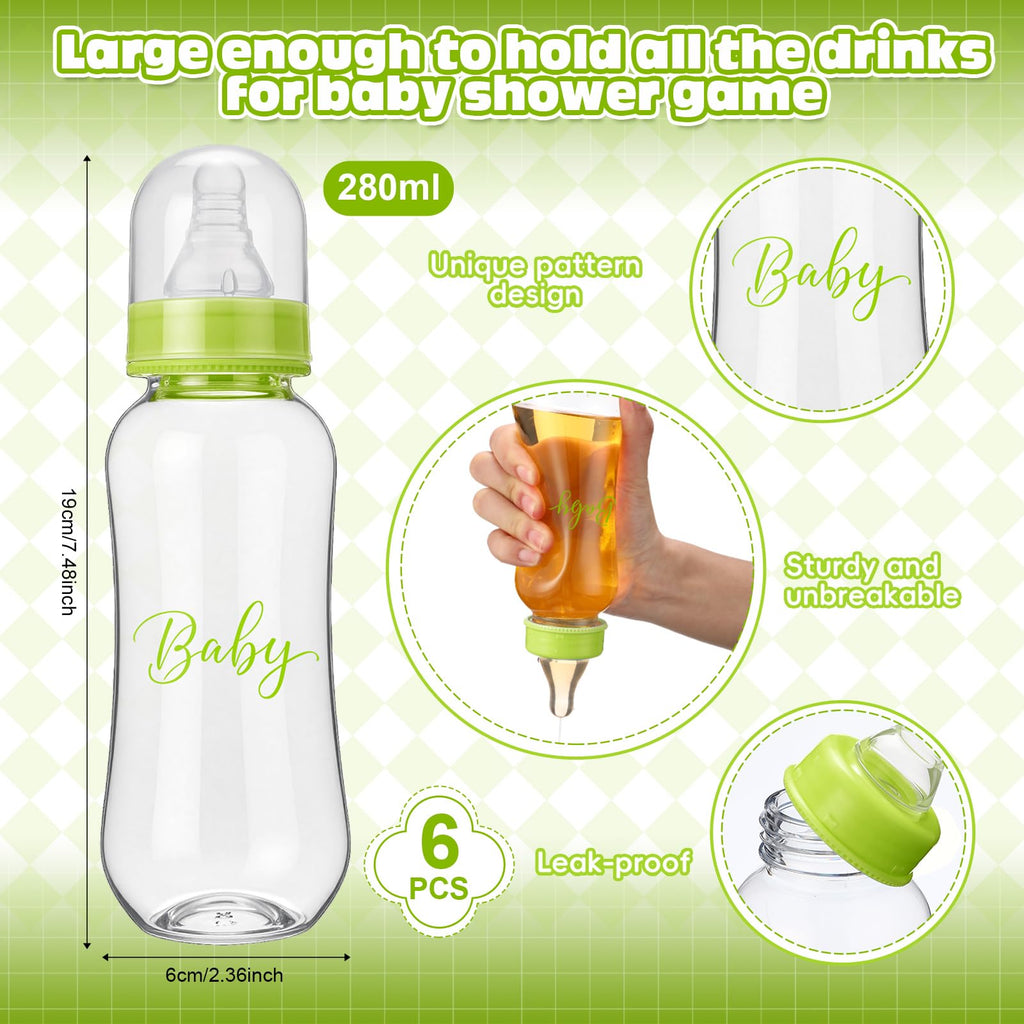 6 Sets Bottle Chug Baby Shower Games Juegos Para Plastic Baby Bottles Bibs Hat Disposable Diapers Gender Reveal Games Baby Changing Diaper Race Game Decoration (Green)