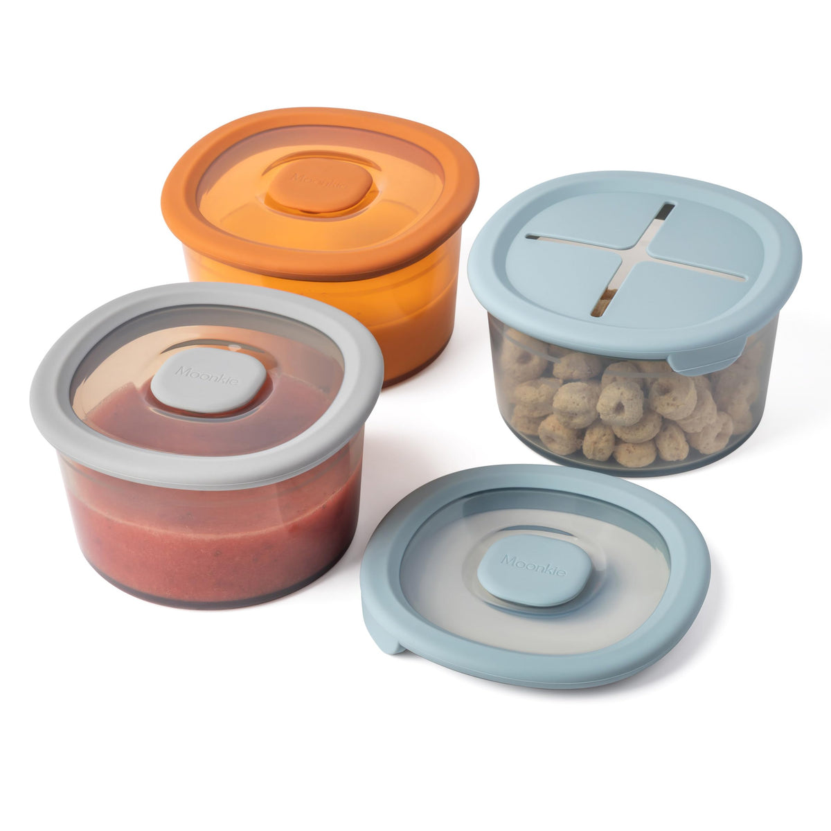 Moonkie Silicone Snack Containers for Kids | 8 oz Baby Food Storage Containers with Airtight Lids and A Snack Lid | Baby Food Jars | BPA Free | Freezer & Dishwasher Safe | 3 Pack