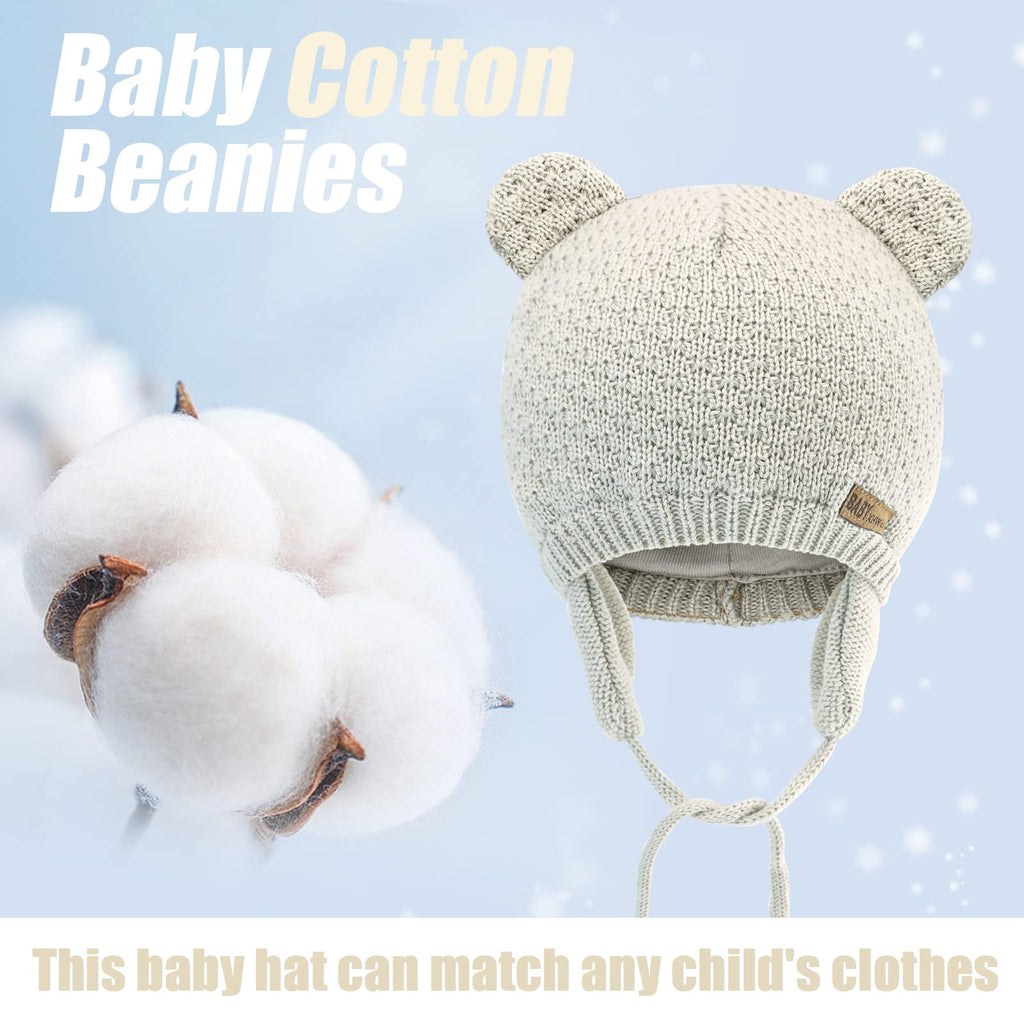 BAVST Baby Beanie Hat for Winter with Earfalp Cute Bear Kids Toddler Girls Boys Warm Knit Cap 0-2Years
