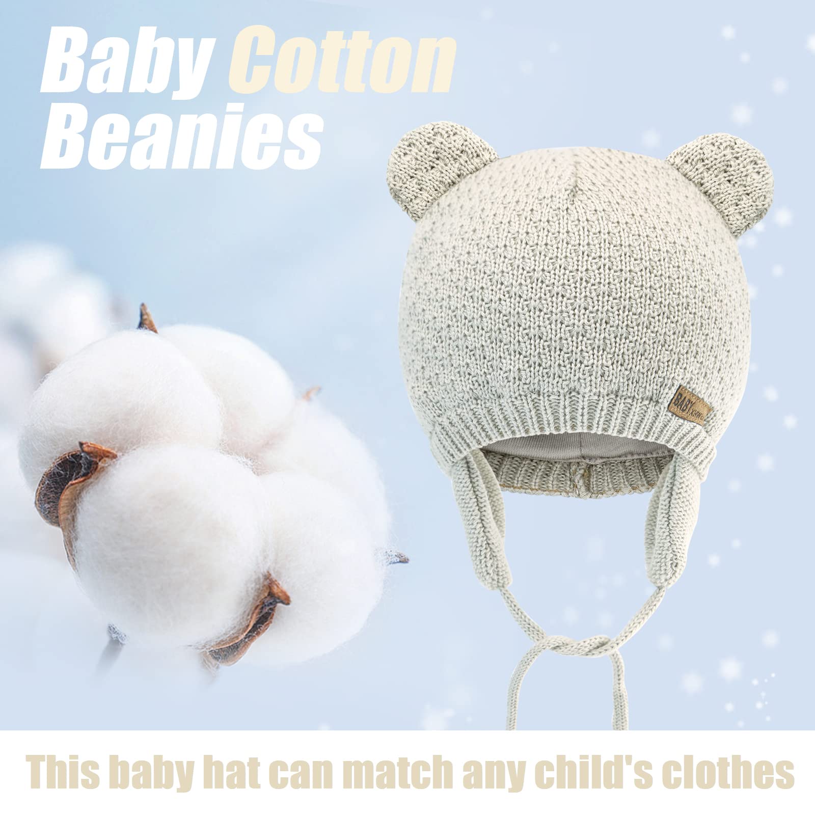 BAVST Baby Beanie Hat for Winter with Earfalp Cute Bear Kids Toddler Girls Boys Warm Knit Cap 0-2Years