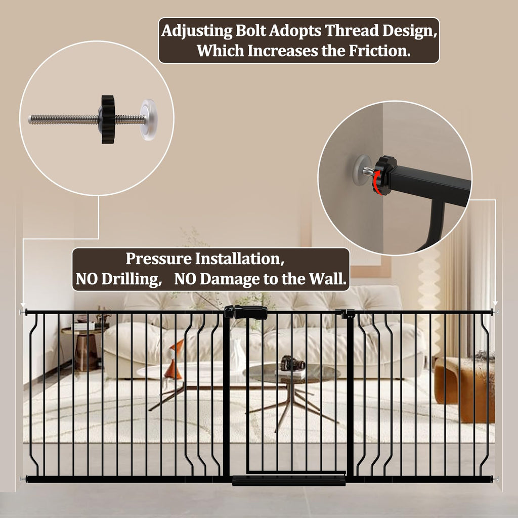 WAOWAO 85.83-95.25" Extra Wide Baby Gate Pressure Mounted 30" Tall Black