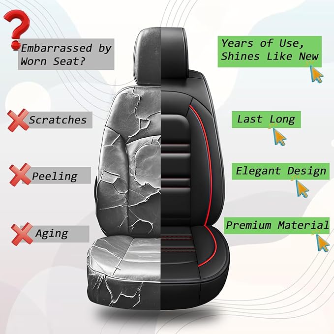 Seat Covers for Nissan Car Murano 2003-2025 | 5-Seats Leather Seat Covers, Easy to Install Automotive Seat Covers Full Set (Full Set, Black&Red Line)