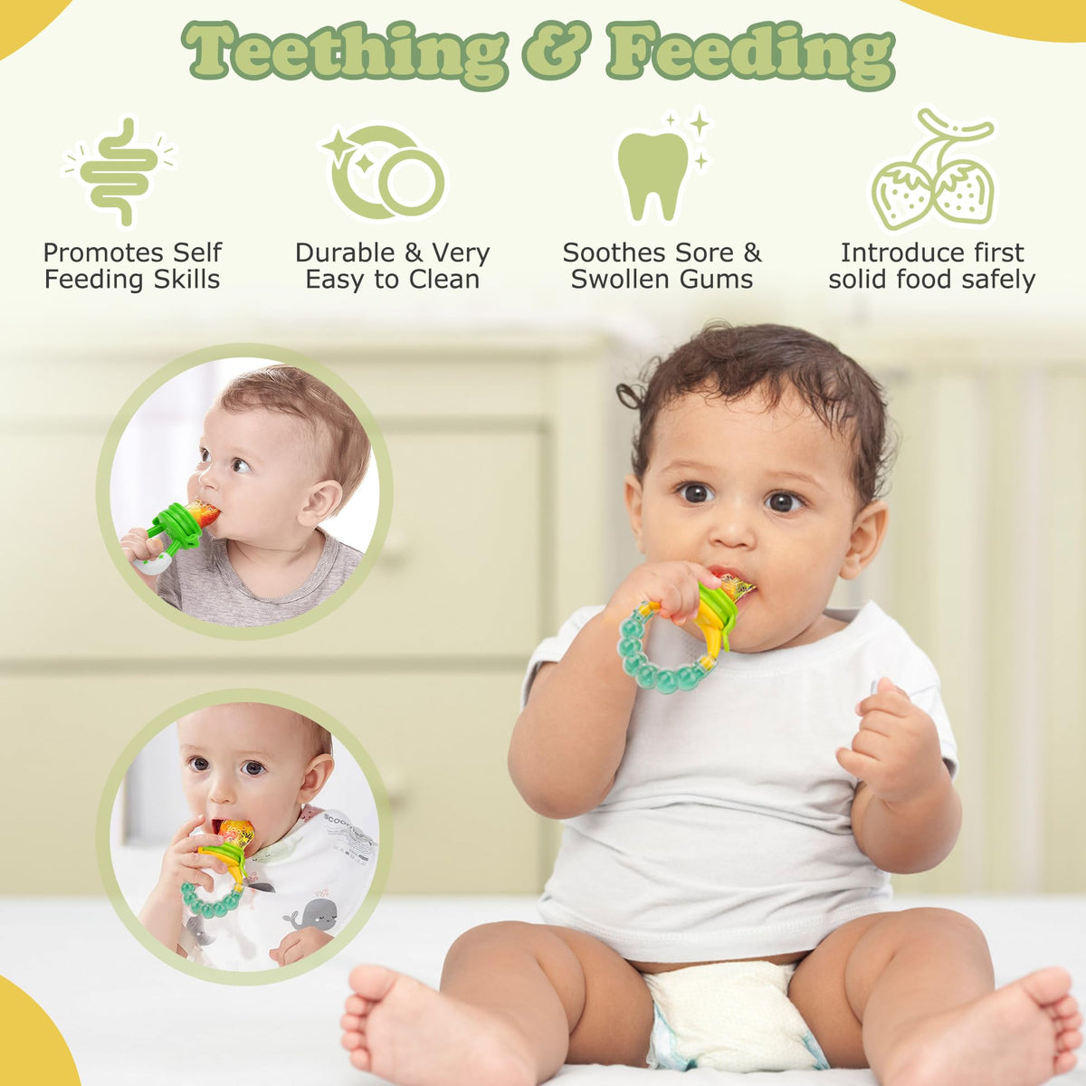WAJIAYON Baby Breastmilk Popsicle Molds & Babies Fruit Feeder (3 Pack), Infant Food Freezer Tray Storage Containers, Silicone Teething Pacifier Feeder and Teether for Babies,Baby Feeders - Blue