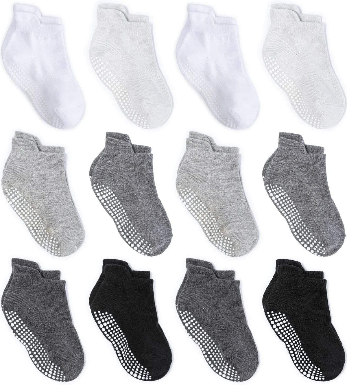 ZAPLES Baby Boys Non Slip Grip Ankle Socks with Non Skid Soles for Infants Toddlers Kids, 12 Pairs, Stripes Assort, 8-10 Years