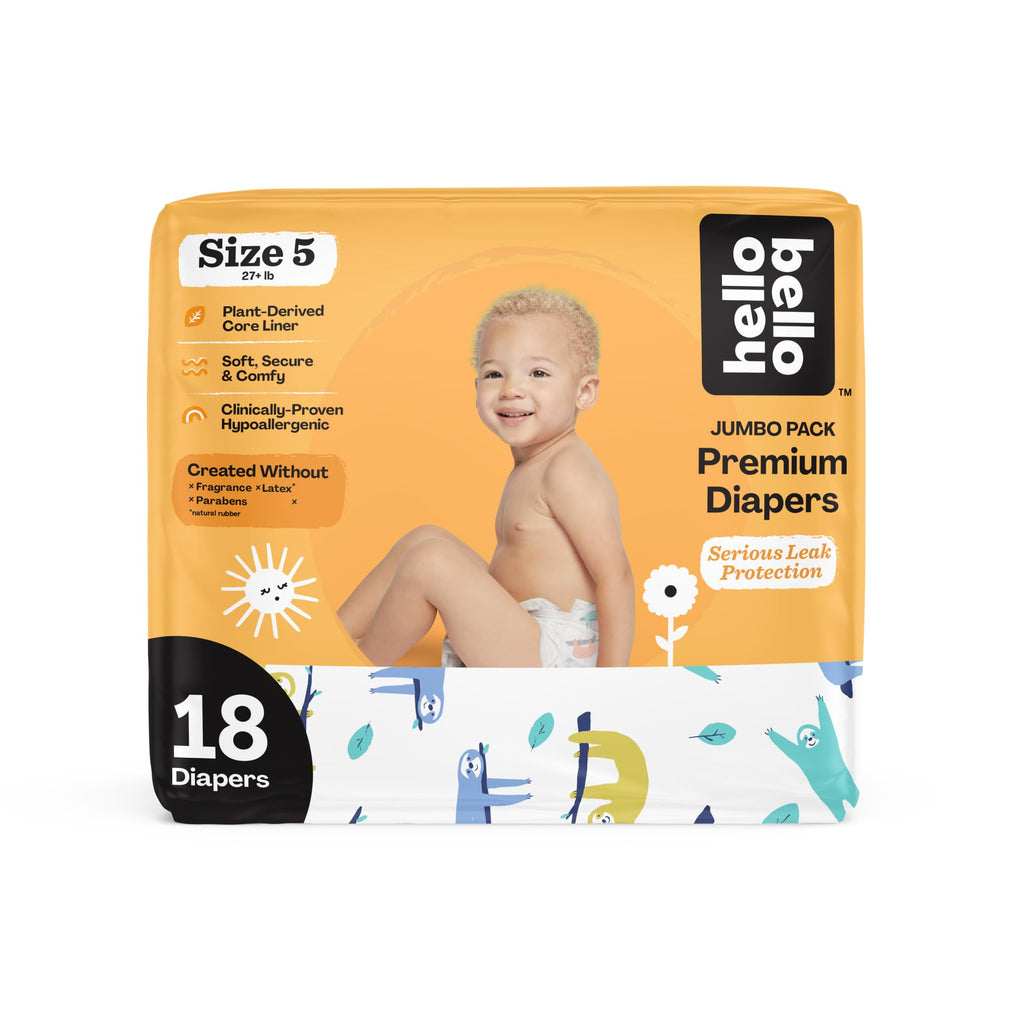 Hello Bello Premium Baby Diapers Size 5, 18 Count of Disposable, Extra-Absorbent, Hypoallergenic Baby Diapers with Snug and Comfort Fit, Sleepy Sloth