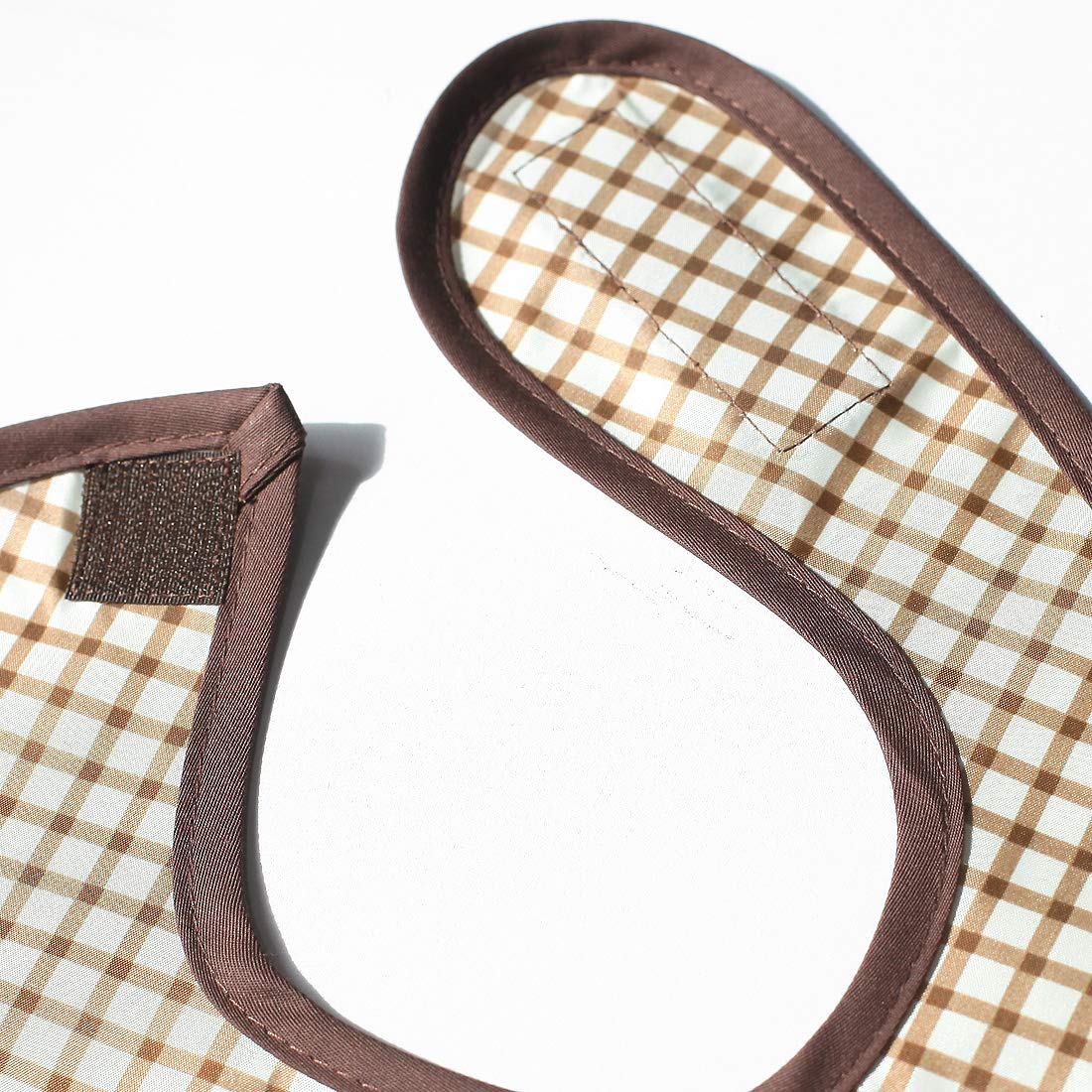 Plie Full Coverage Waterproof Feeding Bib for Toddlers – Extra Long Apron Bib for Mealtime, Self-Feeding, High Chair, Food Catcher, BPA-Free, Easy to Clean – Brown Check