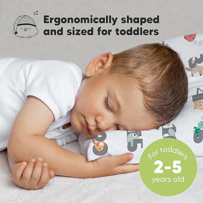 Toddler Pillow with Pillowcase - 13x18 My Little Dreamy Kids Travel Bed Pillows for Sleeping, Organic Cotton Small Pillowcase, Soft & Breathable, Machine Washable, Toddlers 2-5 Years Old (Kea123)