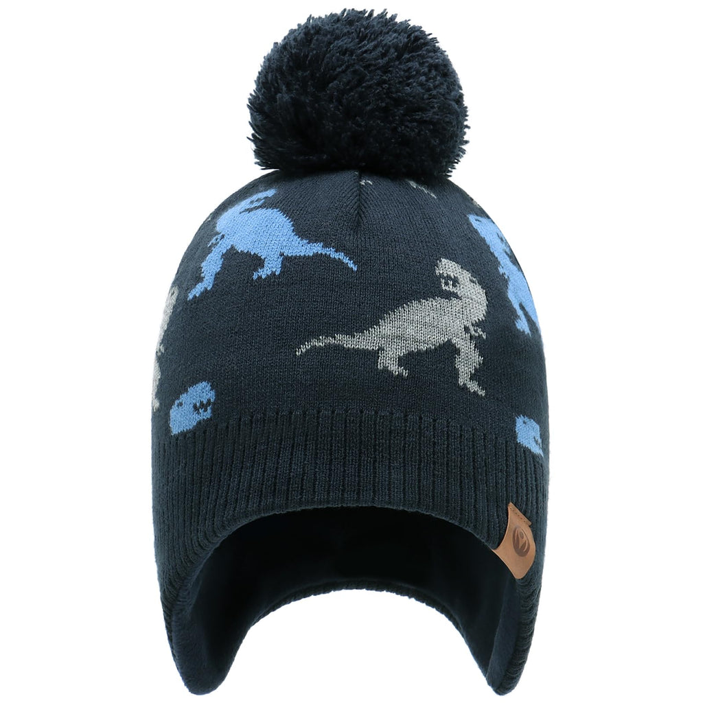 Duoyeree Kids Beanie Dinosaur Pom Pom Knit Winter Hat Fleece Lined for 1-7T