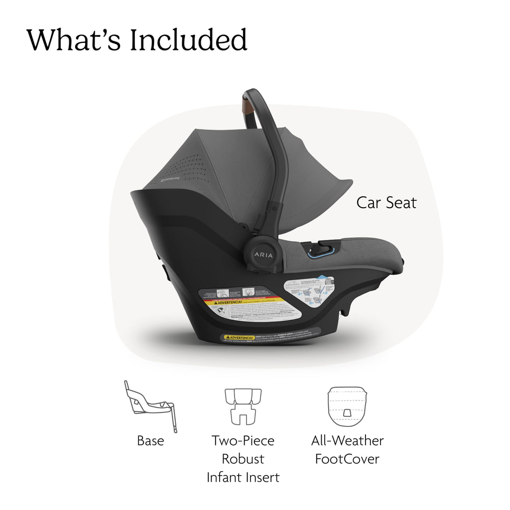 UPPAbaby Aria V2 Lightweight Infant Car Seat - Load Leg + Anti-Rebound Panel - Infant Insert + All-Weather FootCover Included - Direct Stroller Attachment - Greyson (Charcoal Mélange)