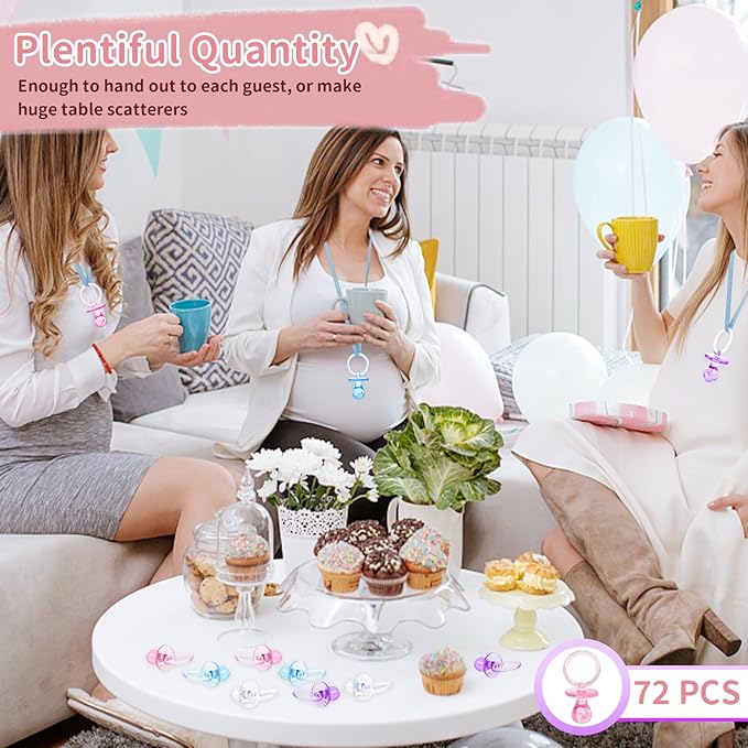 72 Pcs Baby Shower Pacifiers, 2.75’’ Plastic Pacifiers for Baby Shower Game, Baby Shower Decoration DIY, Gender Reveal Party Table Scatter/Baby Shower Party Favors, Pink Pacifiers Baby Shower