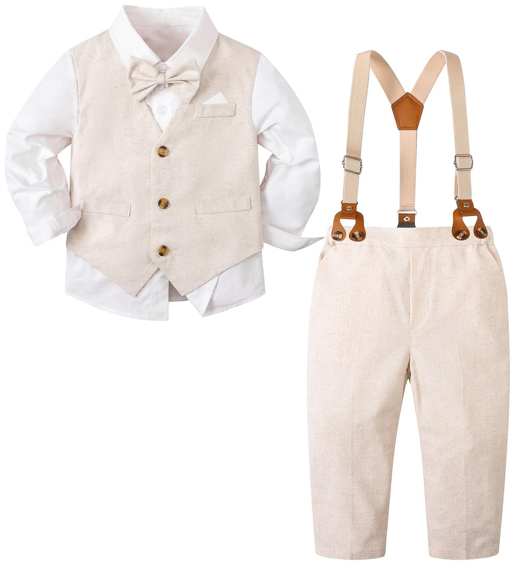 SANGTREE Boys Cotton Linen Formal Suit Linen Khaki 8-9 Years=Tag 170