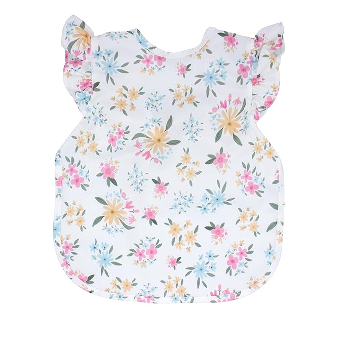 BapronBaby Flutter Pastel Floral Bapron - No Neck Tie Safer Bib for Baby & Toddler - Soft Waterproof Stain Resistant - Machine Washable - Sz Baby/Toddler 6m-3T