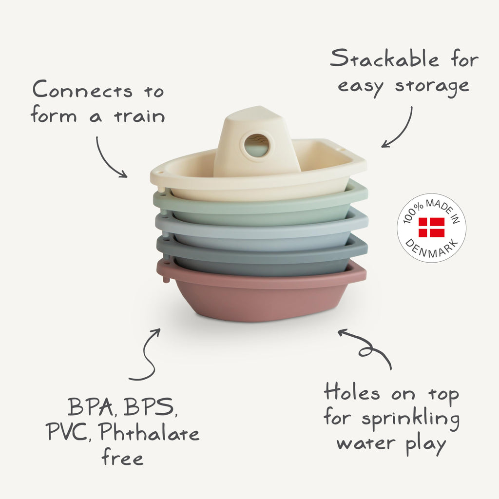 mushie Stackable Bath Boats Floating Toy (Rustic) | Made in Denmark