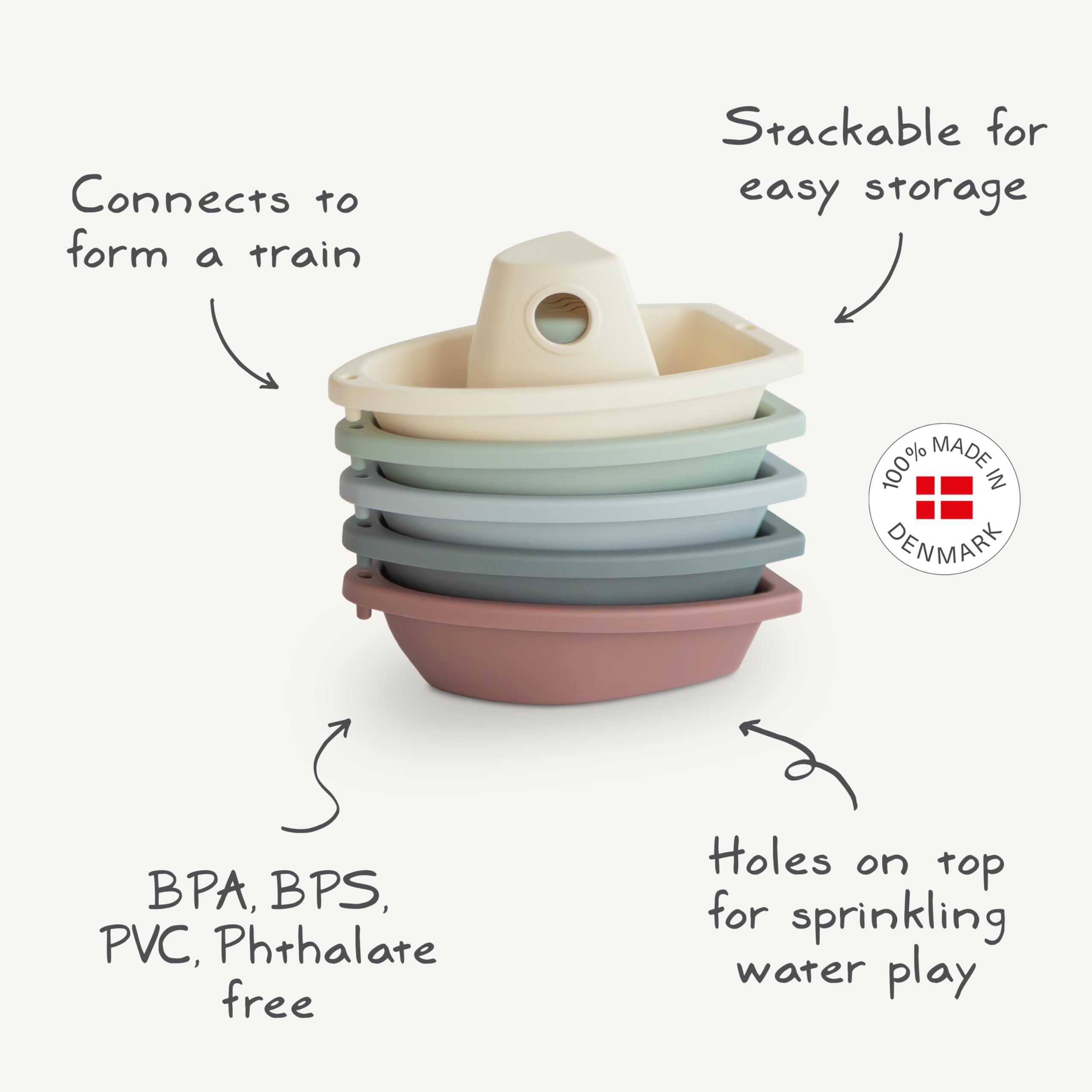 mushie Stackable Bath Boats Floating Toy (Rustic) | Made in Denmark