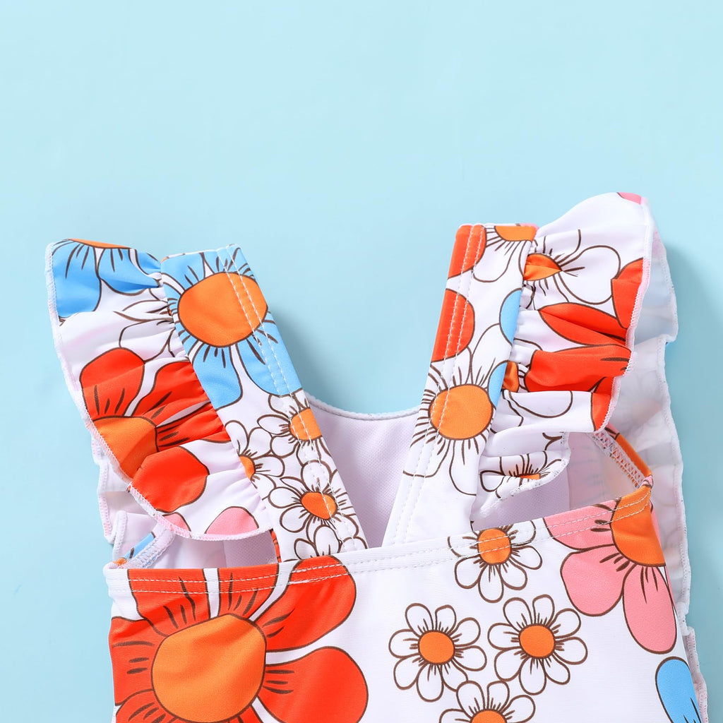 Newborn Baby Girl Ruffle Swimsuit Infant Toddler One Piece Floral Bikini Beach Bathing Swimwear Set(W3 Flower,12-18 Months)